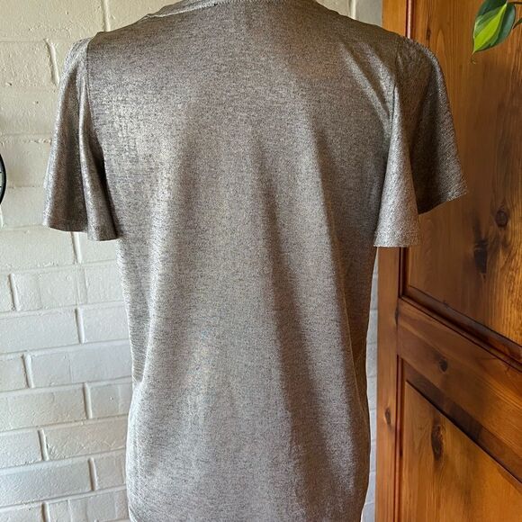 𝅺CATHERINE Malandrino blouse short flutter sleeves metallic finish size M - Picture 4 of 8